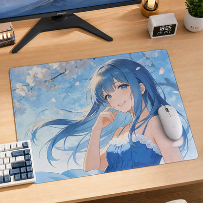 Blue Sakura Glow-in-the-Dark  Glass Mousepad