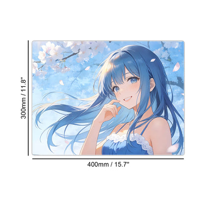 Blue Sakura Glow-in-the-Dark  Glass Mousepad