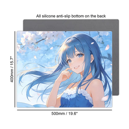 Blue Sakura Glow-in-the-Dark  Glass Mousepad