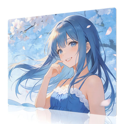 Blue Sakura Glow-in-the-Dark  Glass Mousepad