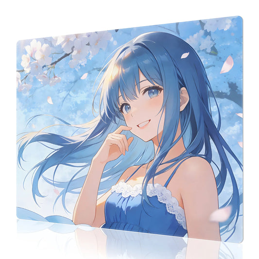 Blue Sakura Glow-in-the-Dark  Glass Mousepad