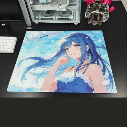 Blue Sakura Glow-in-the-Dark  Glass Mousepad