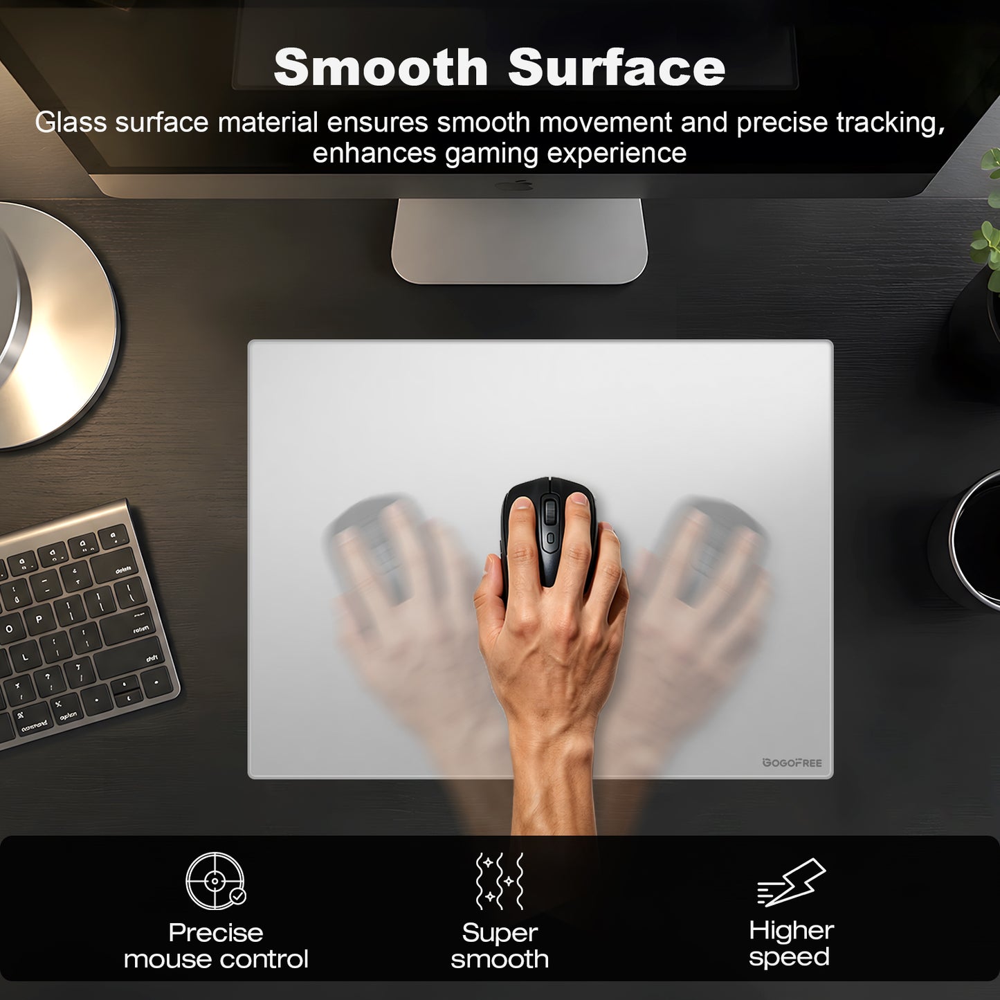 GOGOFREE Glass Mousepad Silver